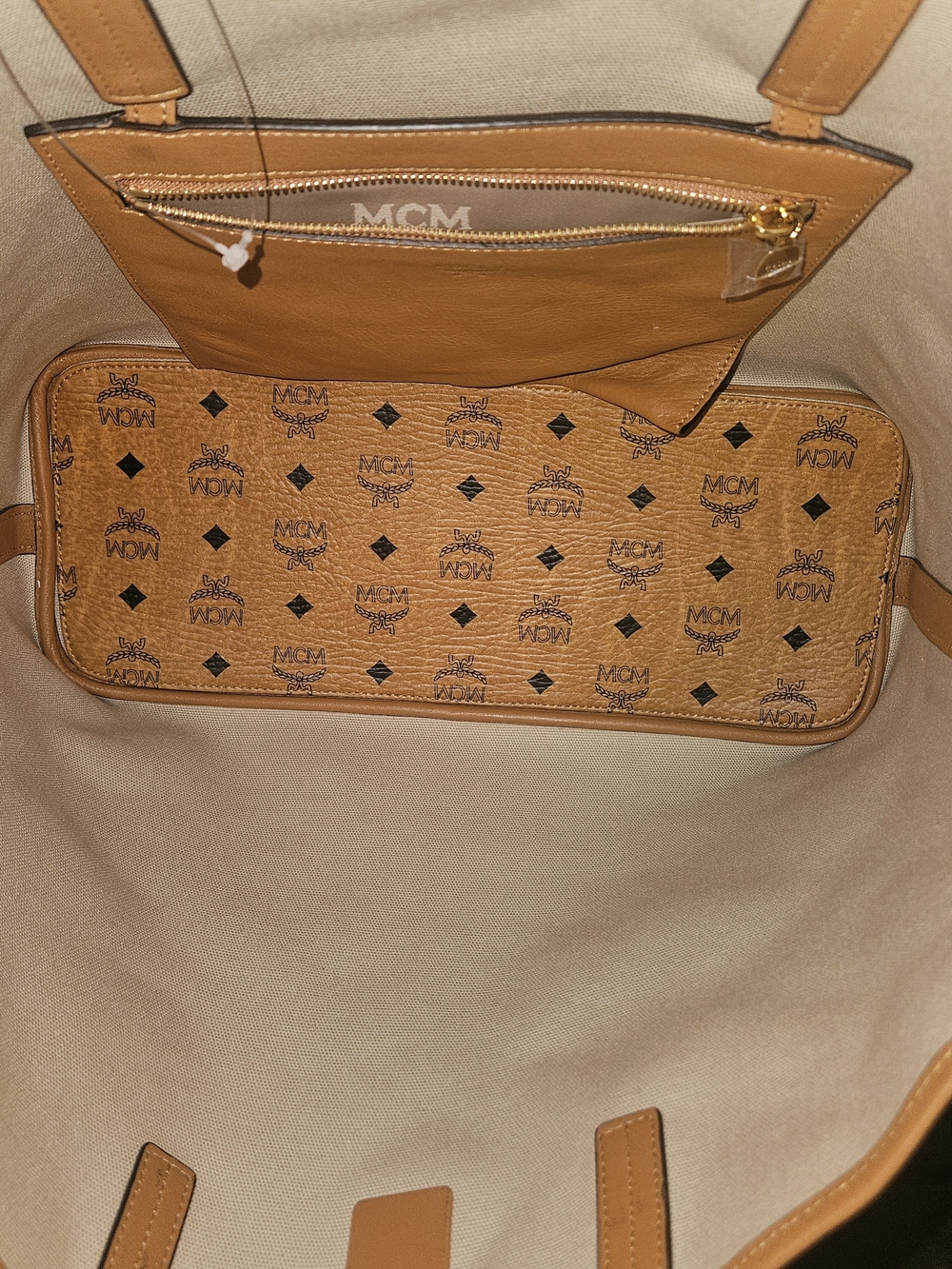 MCM Cognac Visetos Logo Tote W/ Pouch - Picture 3 of 12